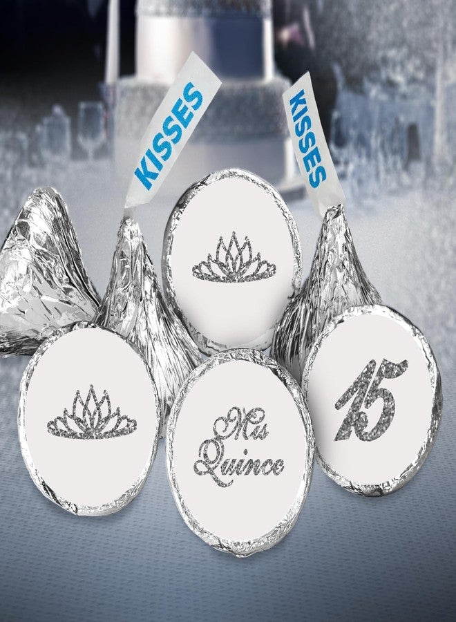 RokAPary Mis Quince Birthday Silver Kisses Stickers, (Set of 216), Quinceanera Chocolate Drops Labels, 15 Party Decoration Favors Decor for Kisses. Made in USA. - Image 5
