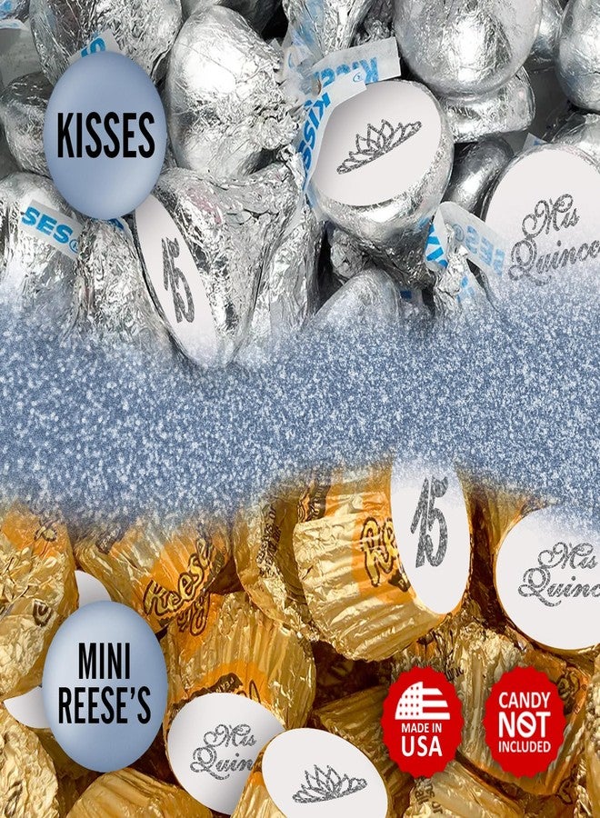 RokAPary Mis Quince Birthday Silver Kisses Stickers, (Set of 216), Quinceanera Chocolate Drops Labels, 15 Party Decoration Favors Decor for Kisses. Made in USA. - Image 3