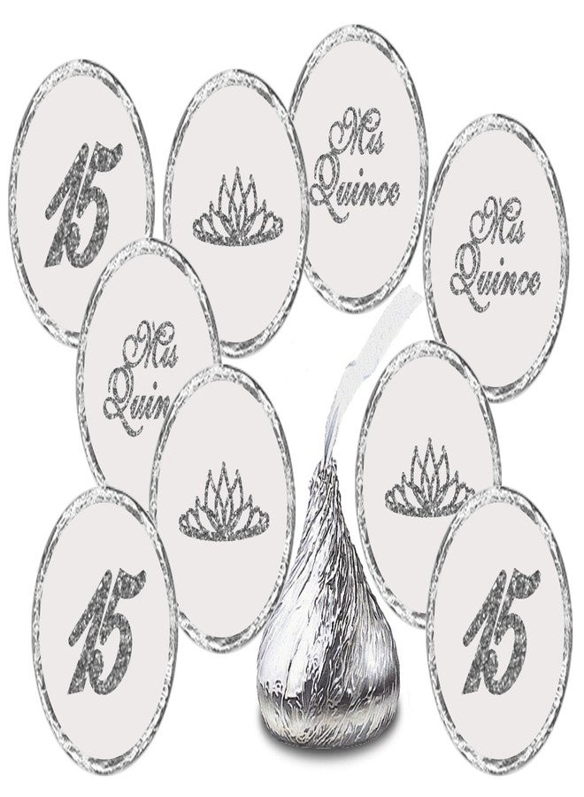 RokAPary Mis Quince Birthday Silver Kisses Stickers, (Set of 216), Quinceanera Chocolate Drops Labels, 15 Party Decoration Favors Decor for Kisses. Made in USA. - Image 1