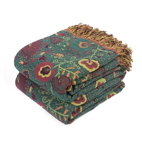 Boho Throw Blanket for Bed 100 Cotton Soft Lightweight Quilt Home Decor Bed BlanketFloral Embroidery Reversible All Season Bohemian Breathable Twin Throws for Sofa Couch Chair 6080