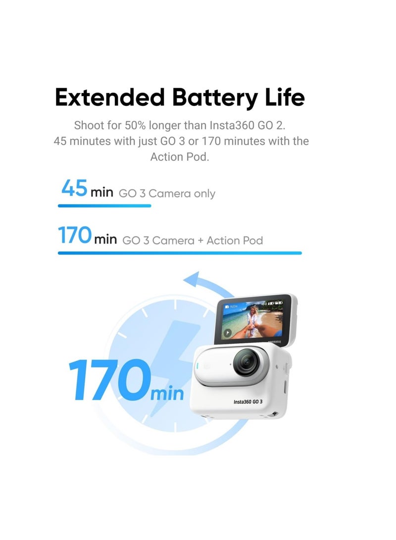 انستا 360 إنستا 360 GO 3 (64 جيجابايت) – كاميرا أكشن صغيرة وخفيفة الوزن، محمولة ومتعددة الاستخدامات، POV بدون استخدام اليدين، تثبيت، بود أكشن متعدد الوظائف، مقاومة للماء، رياضة، مدونة فيديو - Image 5