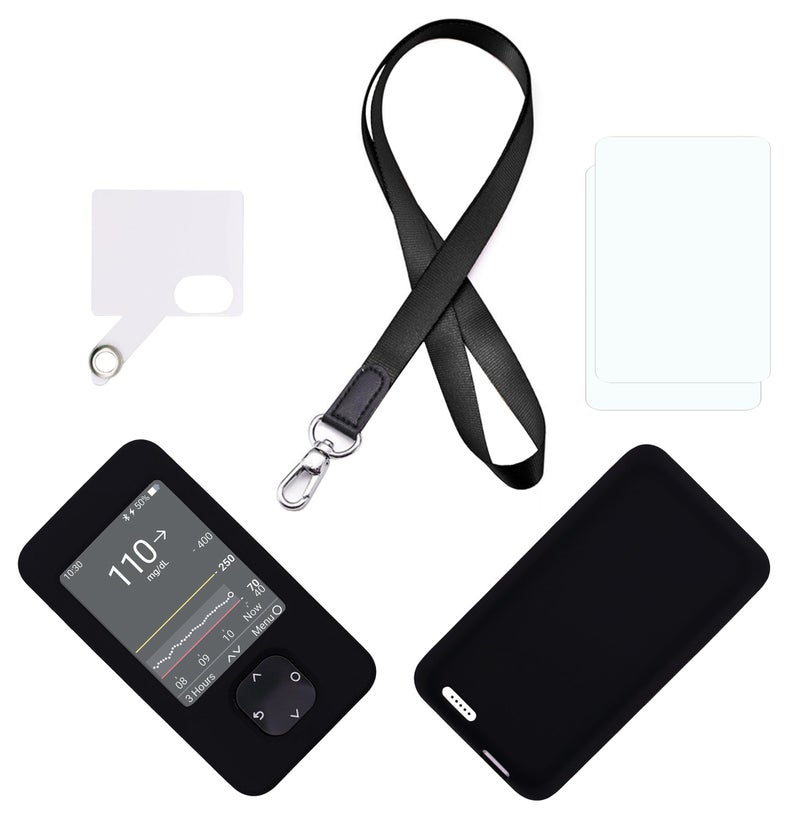 Silicone case for Dexcom G7 G6 Receiver Includes Lanyard Lanyard Patch Screen Protector Black
