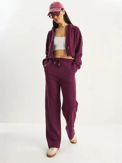 Bianco Lucci LUCCI Hooded Sweatshirt and Wide Leg Pants Two-Piece Set