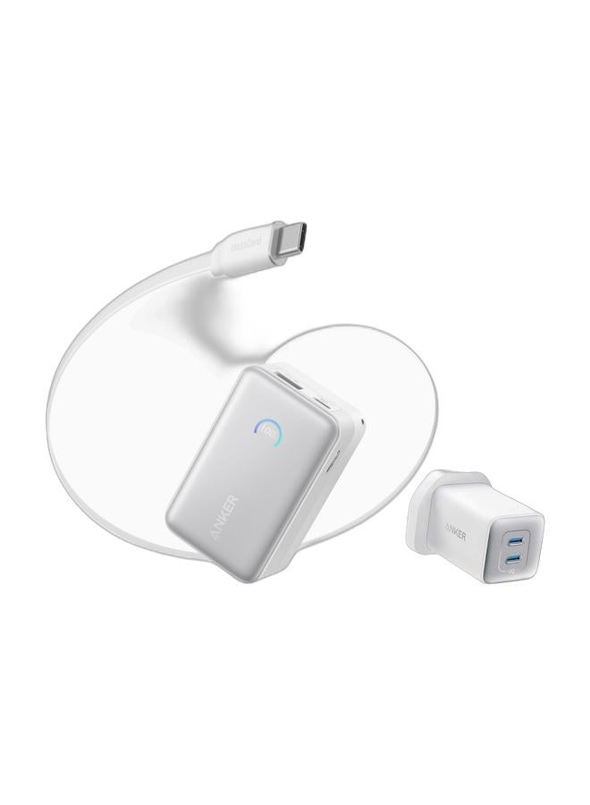 Anker بانك طاقة نانو، شاحن محمول مع كابل إنستا كورد القابل للسحب بطول 2.3 قدم، حزمة بطارية مدمجة بحد أقصى 45 واط، شاشة ذكية، لجهاز آيفون 16، آيباد، جالاكسي، بيكسل، والمزيد - وموصل USB C، شاحن أنكر 47 واط ذو منفذين USB C سريع، شاحن نانو 3 GaN مدمج لجهاز آيفون 16/16 برو/16 برو ماكس/16 بلس، جالاكسي S23، بيكسل 4/3، آيباد ميني، والمزيد (الكابل غير متضمن) - حزمة - Image 1