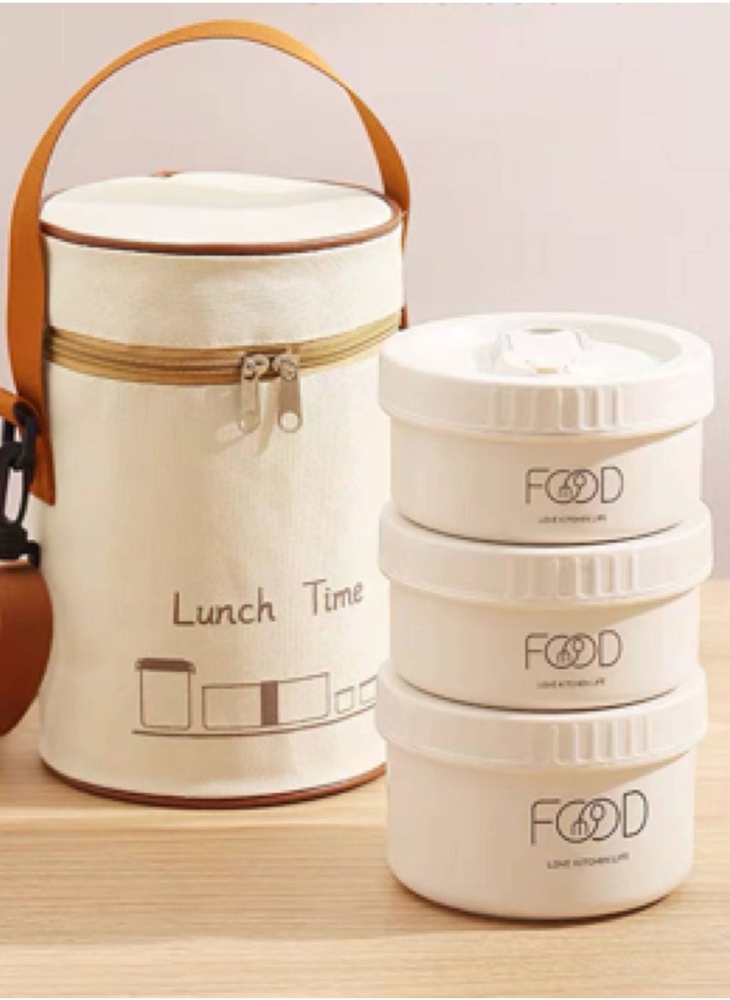 Generic Stainless Steel Lunch Box Set 3 Pcs With Thermal Insulated Bag Colour White 