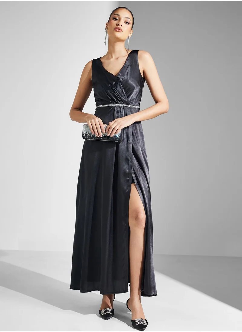 Ella Limited Edition Embellished Waist Satin Dress