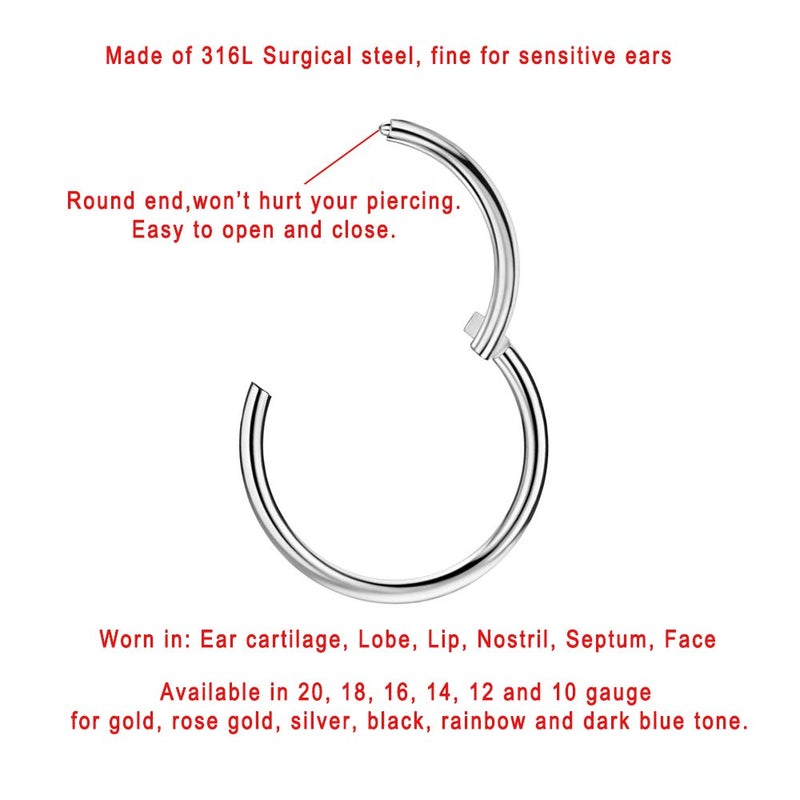 FANSING 10g Nose Rings for Women Men 10mm Nose Hoop Surgical Steel Piercing Hoop for Cartilage Helix 10 Gauge Septum Jewelry - Image 2