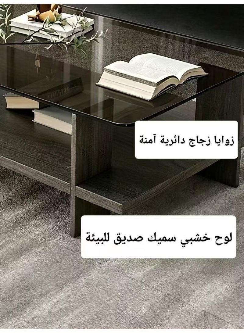 ChenDa `Double‑layer Tempered Glass Coffee Table, Central Storage Table for Living Room, Suitable for Living Room and Office, Grey Oak Color, 100×50×41cm`  > - Image 4