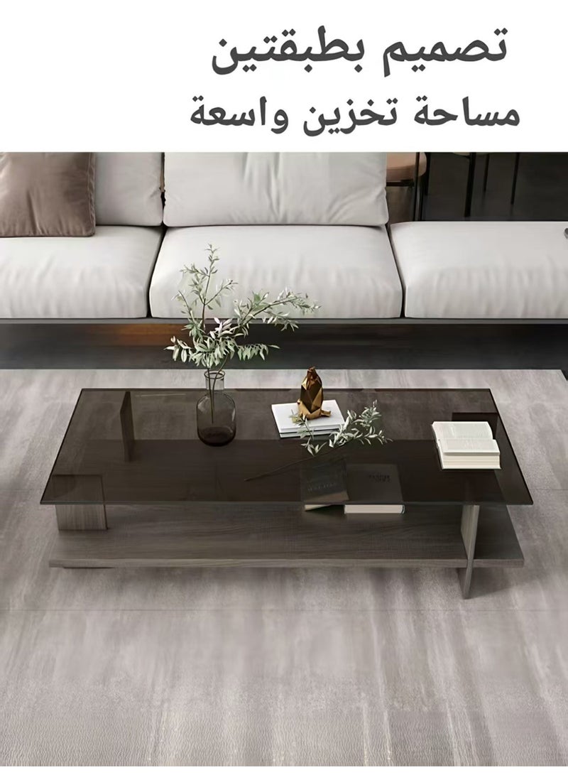 ChenDa `Double‑layer Tempered Glass Coffee Table, Central Storage Table for Living Room, Suitable for Living Room and Office, Grey Oak Color, 100×50×41cm`  > - Image 3