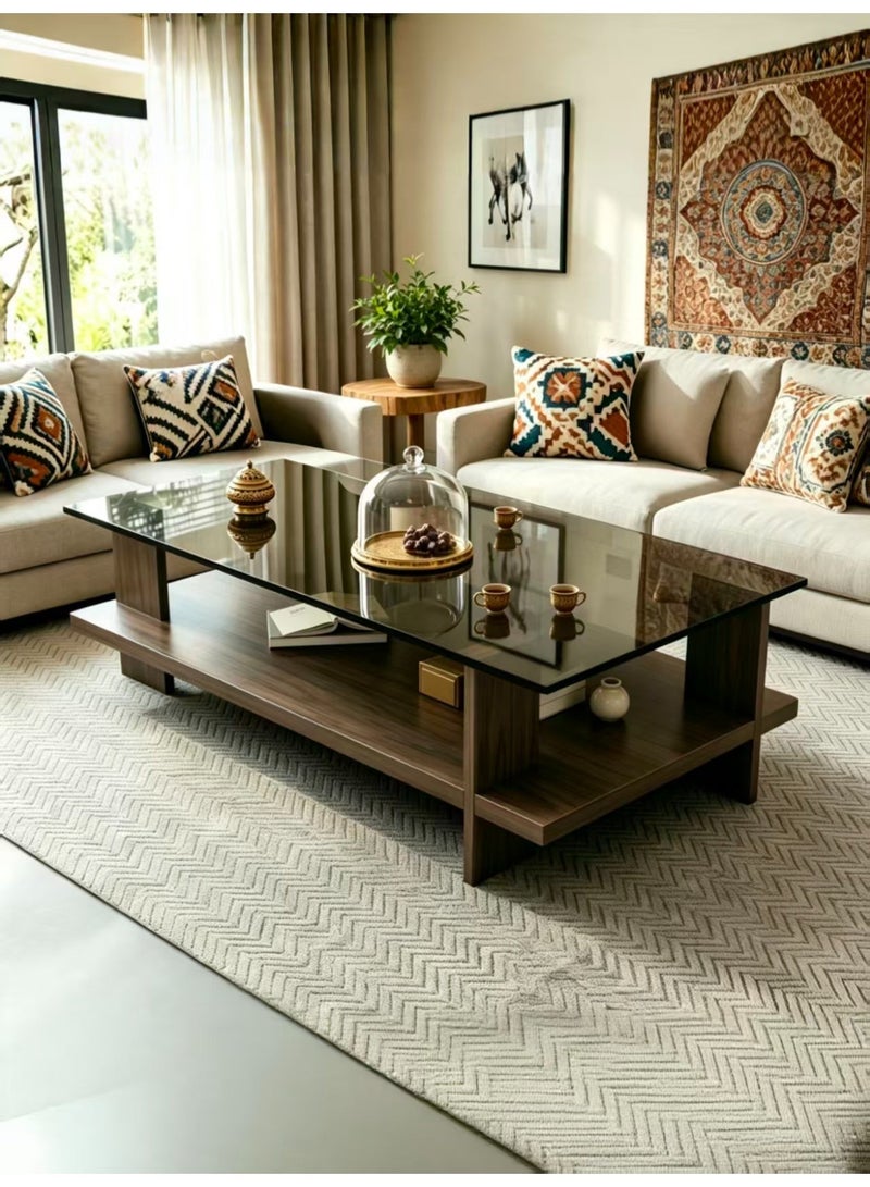 ChenDa `Double‑layer Tempered Glass Coffee Table, Central Storage Table for Living Room, Suitable for Living Room and Office, Grey Oak Color, 100×50×41cm`  > - Image 5