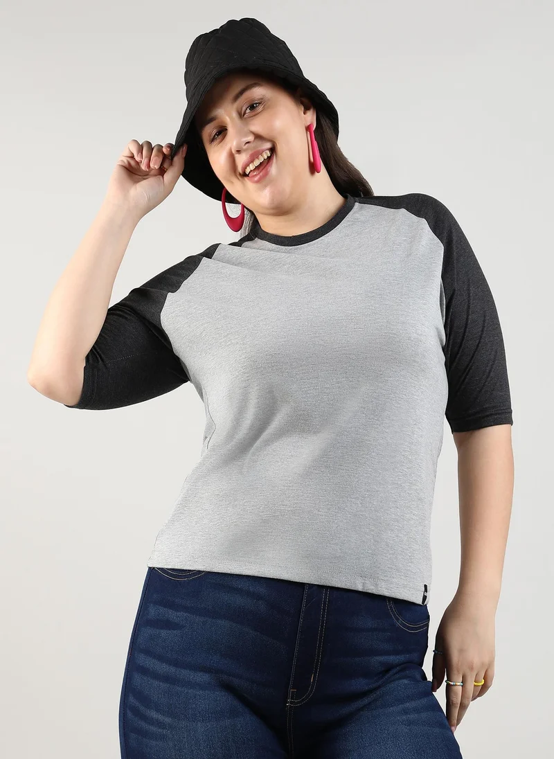Instafab Plus Women's Moon Grey Raglan Sleeve Top