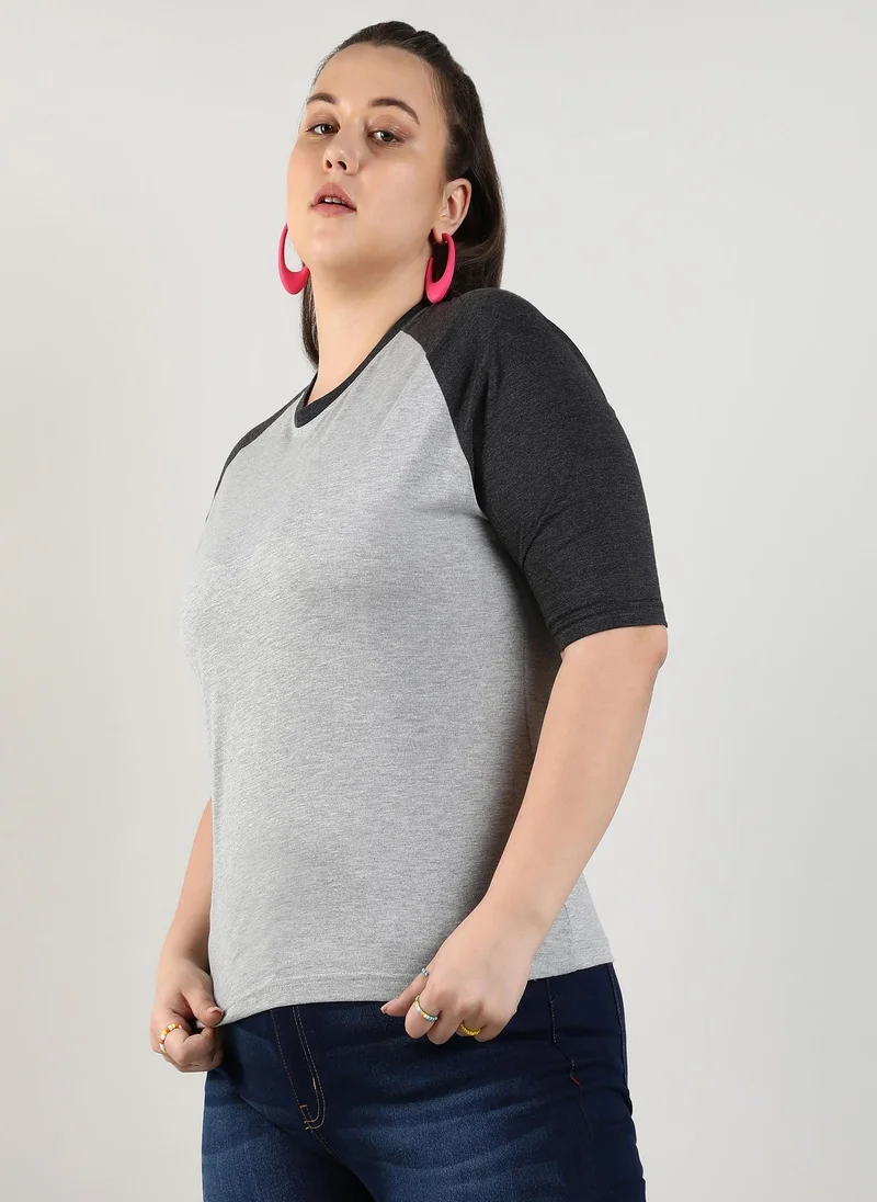 Instafab Plus Women's Moon Grey Raglan Sleeve Top