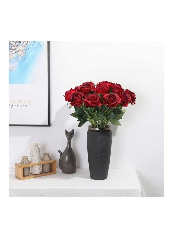 Arabest - 12-Piece Artificial Roses Silk Bridal Wedding Bouquet Realistic Flower Red/Green - Image 1