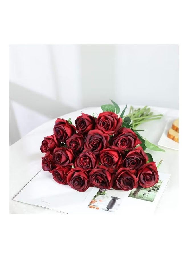 Arabest - 12-Piece Artificial Roses Silk Bridal Wedding Bouquet Realistic Flower Red/Green - Image 1