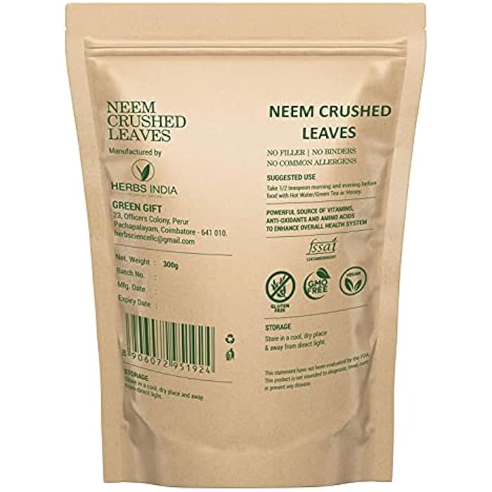 india herbs Neem Leaves Crushed (Not Powder), Good to Make Fresh Neem Leaf Tea 600 Grams (21.2 Oz), Herbal Supplements - HerbsIndia - Image 2