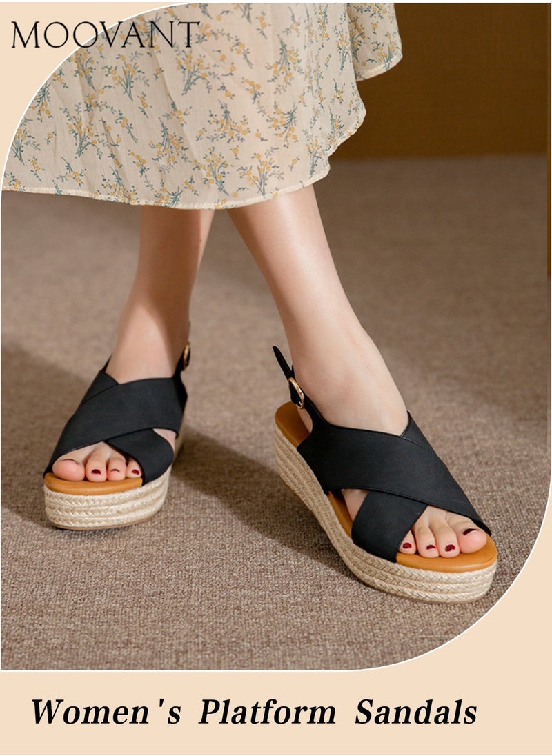 Women's Wedge Sandals with Buckle Ankle Strap, Comfortable Peep-toe Wedge Woven Platform Sandals, Women's Summer Casual Shoes - pzsku/Z47E242E0767B84835F4EZ/45/_/1713601243/7d2329da-340d-4221-bc2a-e8c73be06eb1