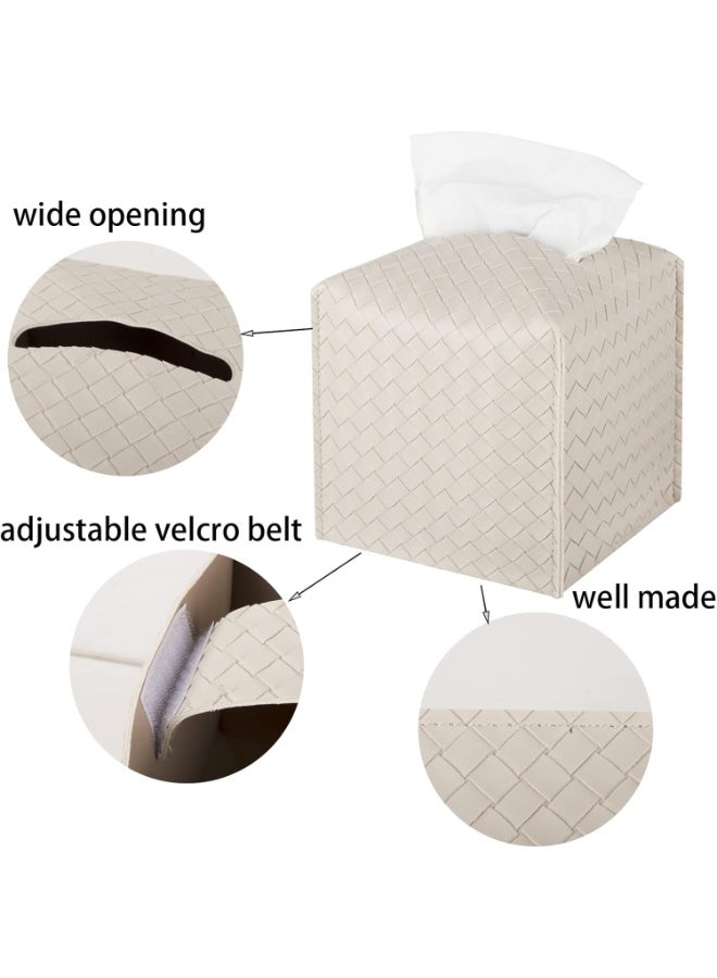Tissue Box Cover Pu Leather Tissue Holder Square Facial Tissue Case Facial Paper Organizer Dispenser For Bathroom, Vanity Countertop, Tabletop, Car, Griege - Image 4
