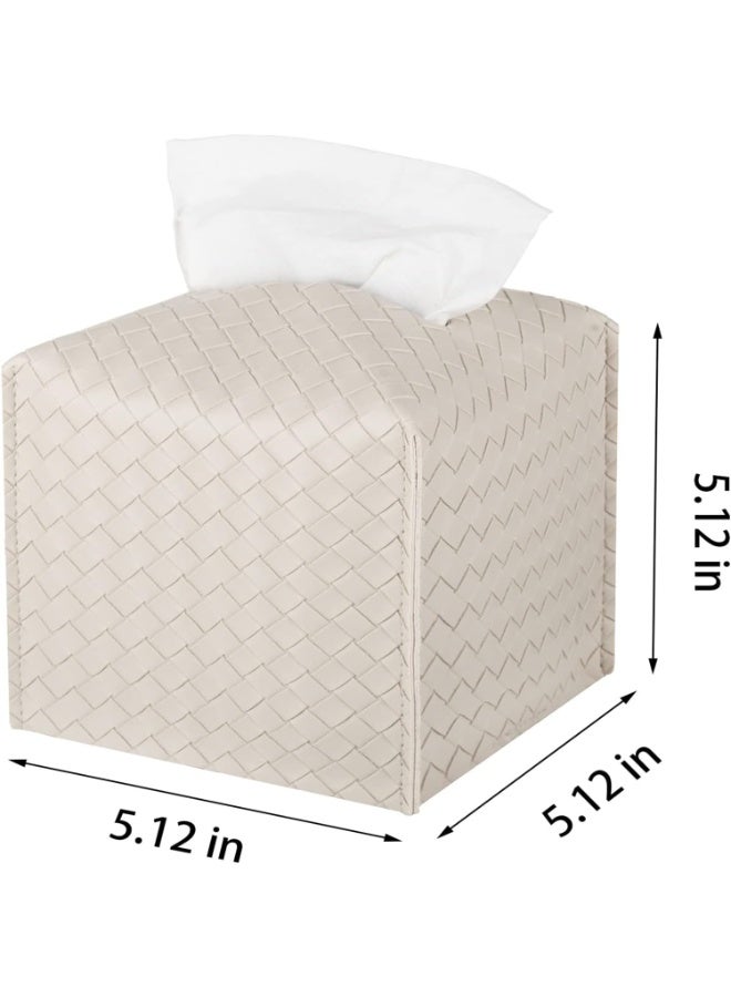 Tissue Box Cover Pu Leather Tissue Holder Square Facial Tissue Case Facial Paper Organizer Dispenser For Bathroom, Vanity Countertop, Tabletop, Car, Griege - Image 3