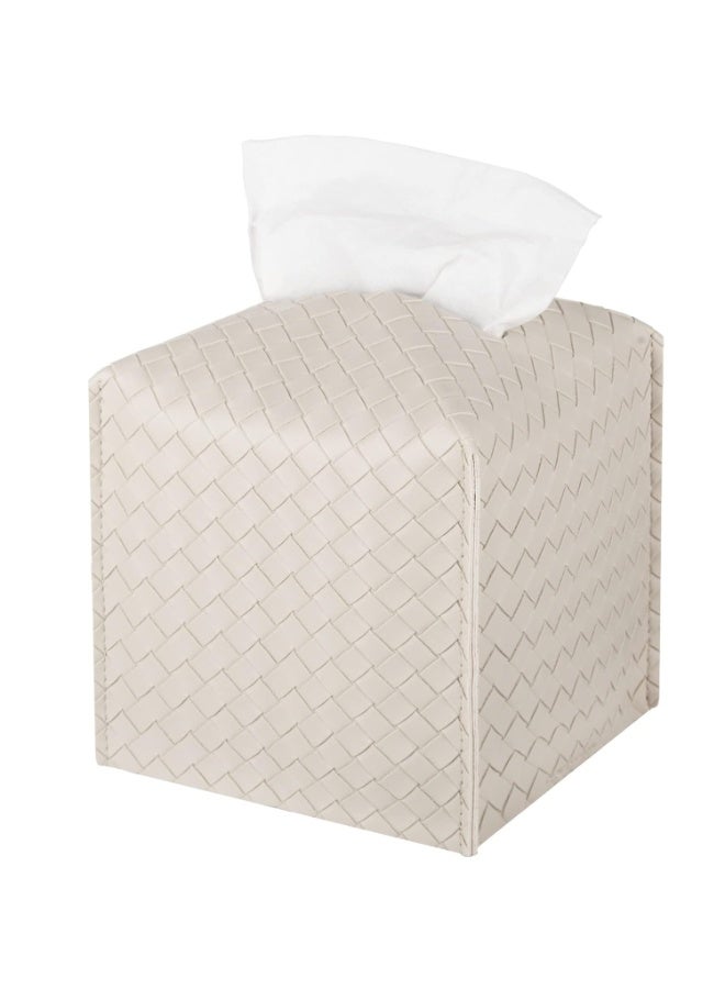 Tissue Box Cover Pu Leather Tissue Holder Square Facial Tissue Case Facial Paper Organizer Dispenser For Bathroom, Vanity Countertop, Tabletop, Car, Griege - Image 2