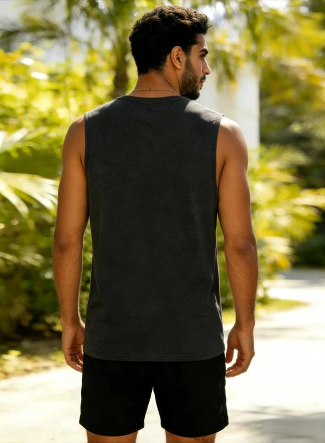 Take Two Charcoal Men Charcoal Solid Round Neck Tank and Shorts Co-Ords for Men | Best Price UAE