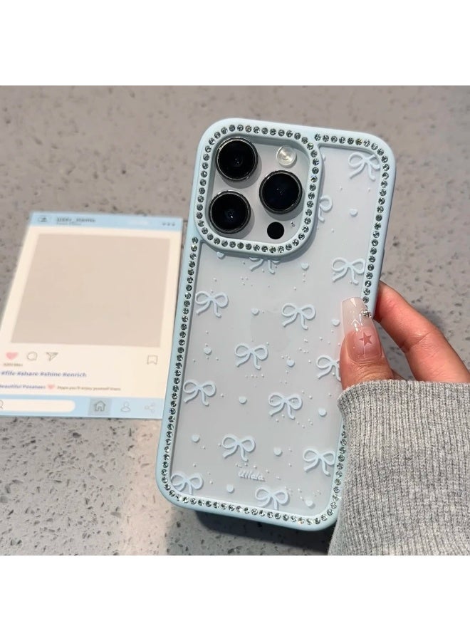 NIBEMINENT Love Heart Bows Protective TPU Case Cover For iPhone 16, Blue