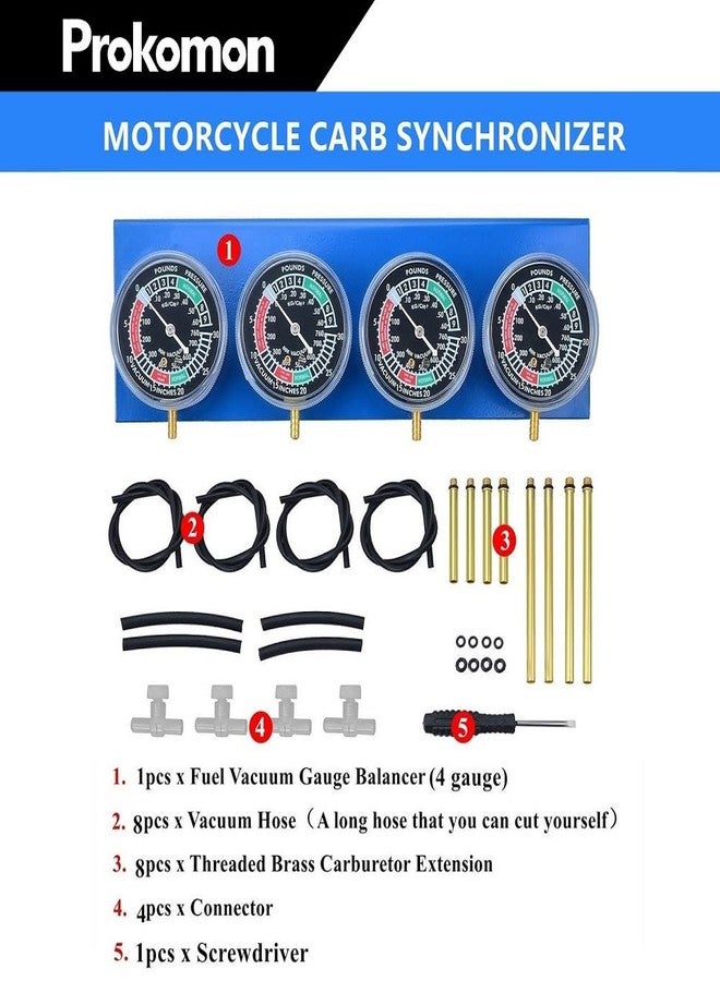 Prokomon Motorcycle Carburetor Synchronizer Tool Kit Fuel Vacuum Carb Sync Gauge Set with Rubber Hose - Image 2