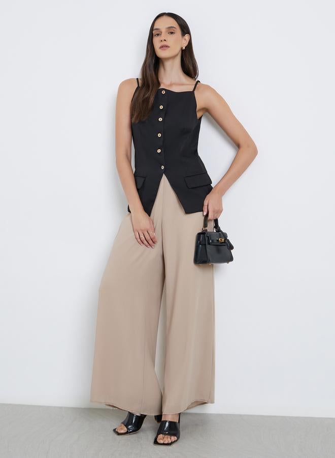 Styli Elegant Beige Wide Leg Trousers - Image 1