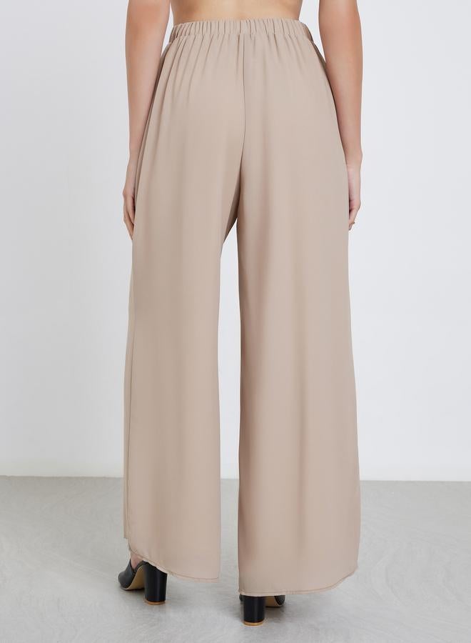 Styli Elegant Beige Wide Leg Trousers - Image 4