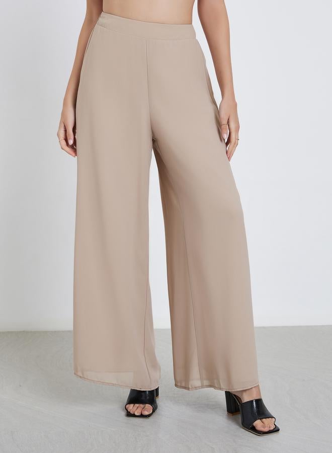 Styli Elegant Beige Wide Leg Trousers - Image 2