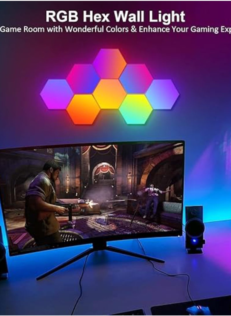 10 Pieces LED Wall Hexagon Lights Remote Control Hex Smart Modular Light Panels Touch Sensitive Modular RGB Colorful Light with USB Power Decoration for Gaming Bedroom Living Room