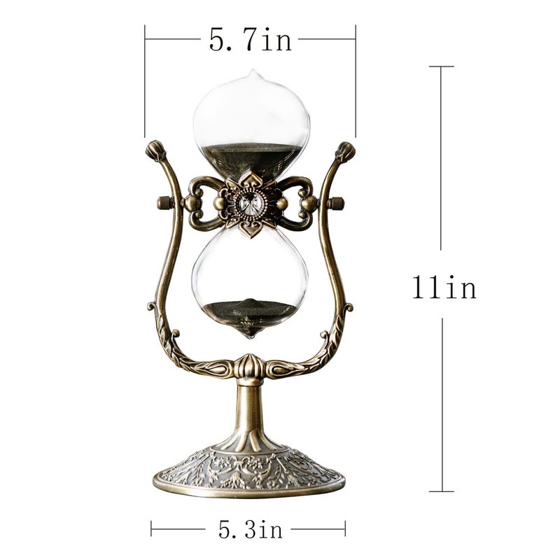 Samlong Large Hourglass Timer 60 Minute Sand Clock, Rotating Embossed Sand Timer Vintage Home DÃ©cor, Bronze Metal Hour Glass with Black Sand - Image 3
