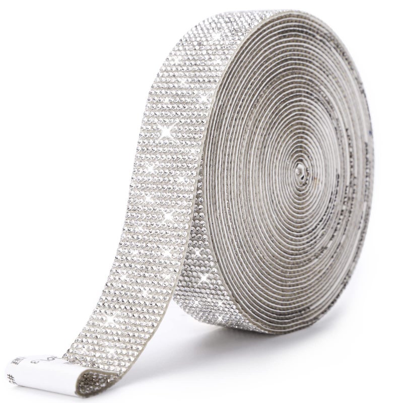 Self Adhesive Rhinestone StripsCrystal Rhinestone Diamond Ribbon Tape with 2mm Rhinestones Glittering for DIY Event PhoneCarWedding Decor Silver Width 106 inch X 66 Yards