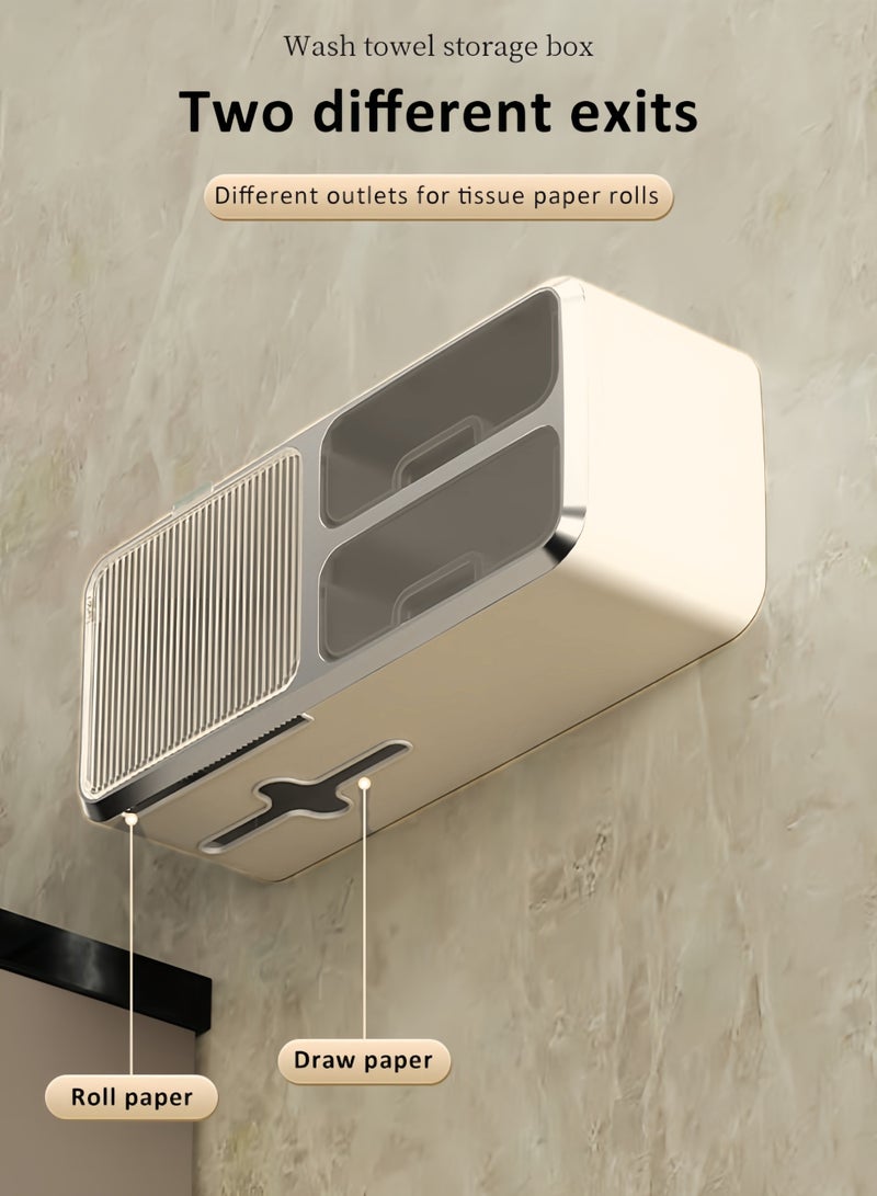 HQ-GAMING Toilet Paper Holder with Shelf Toilet Tissue Box Wipes Dispenser for Bathroom Toilet Paper Holder with Storage Upgrade Drawer Design Toilet Tissue Holder Adhesive Small Bathroom Shelf Wall Mount - Image 4