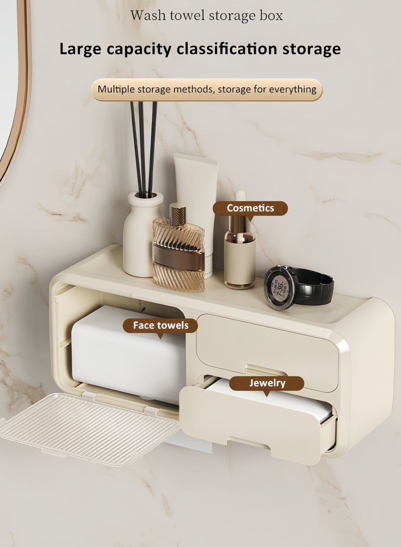 HQ-GAMING Toilet Paper Holder with Shelf Toilet Tissue Box Wipes Dispenser for Bathroom Toilet Paper Holder with Storage Upgrade Drawer Design Toilet Tissue Holder Adhesive Small Bathroom Shelf Wall Mount - Image 3