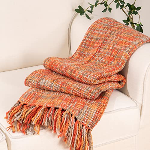 BATTILO HOME Rust Orange Throw Blanket for Couch, Bed, Boho Colorful Throw Blanket with Tassels, Halloween Decor, Fall Throw Blankets for Home Decor, 50"x60" - Image 1