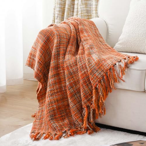 BATTILO HOME Rust Orange Throw Blanket for Couch, Bed, Boho Colorful Throw Blanket with Tassels, Halloween Decor, Fall Throw Blankets for Home Decor, 50"x60" - Image 3
