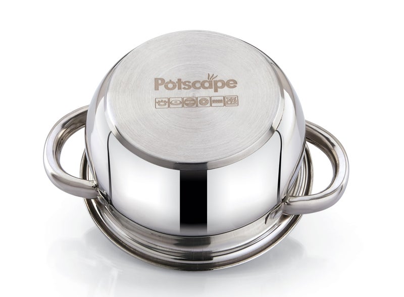 Potscape Globe Stockpot 3 Ply Stock Pot with Lid | 3 Ply Stainless Steel Lid | Suitable for All Types of Cooking Including Induction | Cook and Serve Pot (18 CM) - Image 4