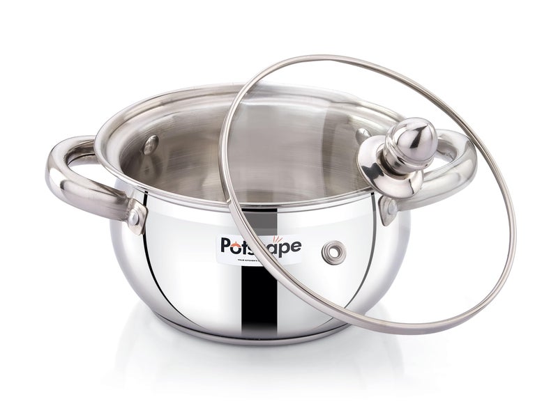 Potscape Globe Stockpot 3 Ply Stock Pot with Lid | 3 Ply Stainless Steel Lid | Suitable for All Types of Cooking Including Induction | Cook and Serve Pot (18 CM) - Image 2