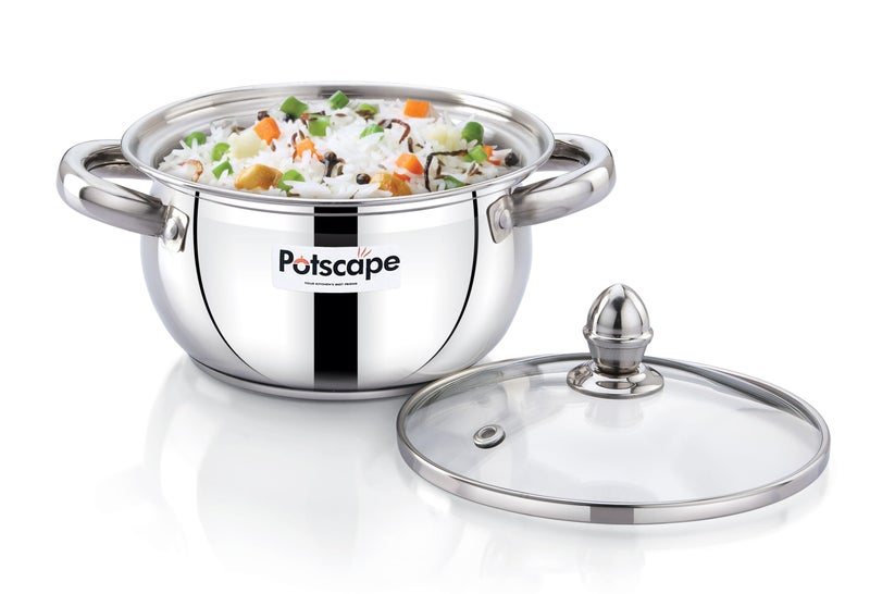 Potscape Globe Stockpot 3 Ply Stock Pot with Lid | 3 Ply Stainless Steel Lid | Suitable for All Types of Cooking Including Induction | Cook and Serve Pot (18 CM) - Image 3