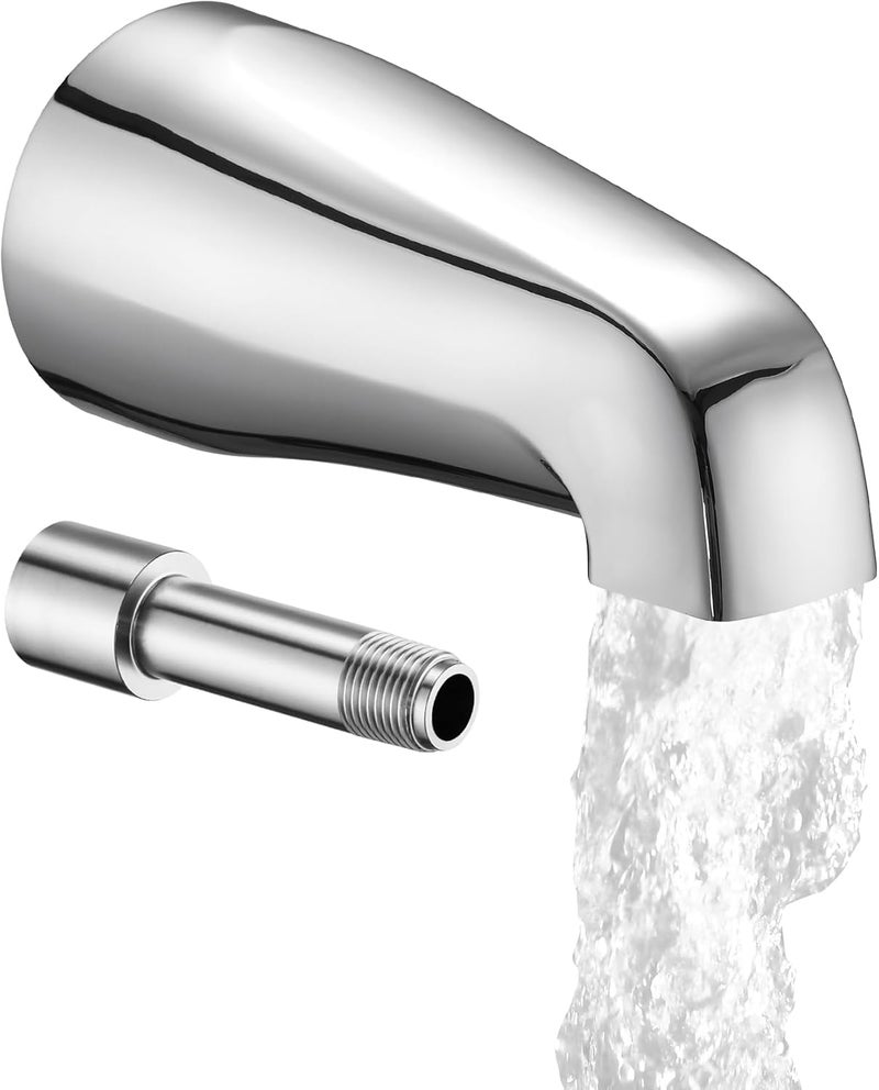 OrgCreator Bathtub Spout Without Diverter, 5.3", All Metal 304 Stainless Steel, Fits 1/2" Copper Slip-On and 1/2" or 3/4" IPS Threaded Pipes, Leak-Free Design, Easy Installation, Universal Fit, Chrome - Image 1