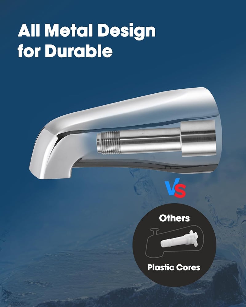 OrgCreator Bathtub Spout Without Diverter, 5.3", All Metal 304 Stainless Steel, Fits 1/2" Copper Slip-On and 1/2" or 3/4" IPS Threaded Pipes, Leak-Free Design, Easy Installation, Universal Fit, Chrome - Image 4