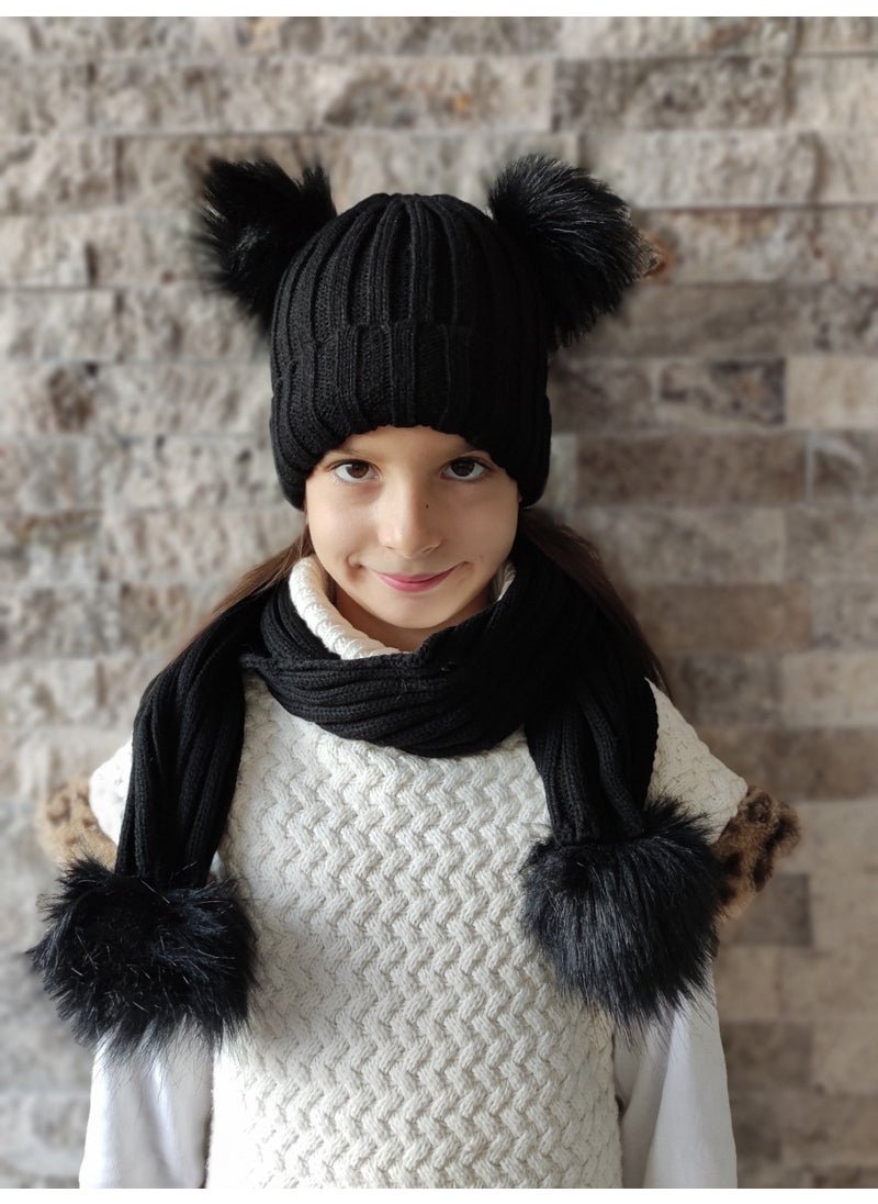 4 Pom-Pom Children's Beret and Scarf Set - Black - pzsku/Z47E2B2647C58E80328ADZ/45/_/1730722632/41b2b021-89a2-4767-bcdb-1194b12f7f8b