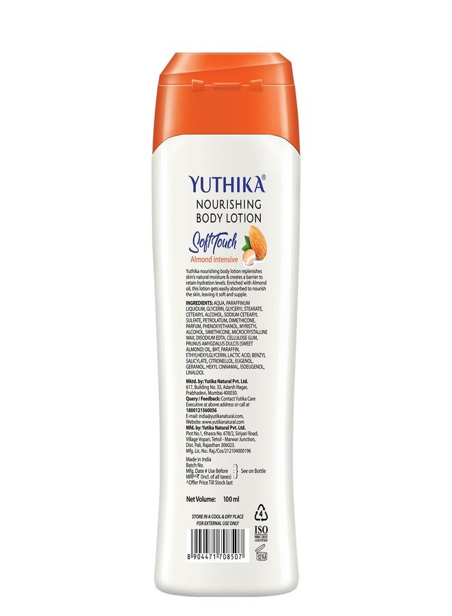Yuthika Almond Nourish Body Lotion 100ml (Pack of 2) | Hydrating Moisturizer for Dry Skin | Non-Sticky & Non-Irritating Formula | 24H Moisture Care for Men & Women - Image 2