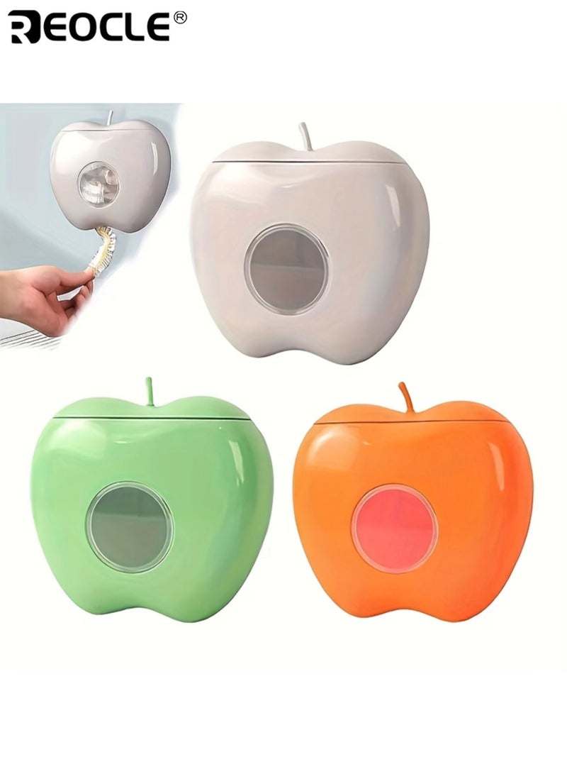 REOCLE 3PCS Wall Mounted Bag Dispensers with Apple Shape Design and Elastic Storage Space Saving Organizers with Durable Construction for Kitchen Bathroom Use - Image 1