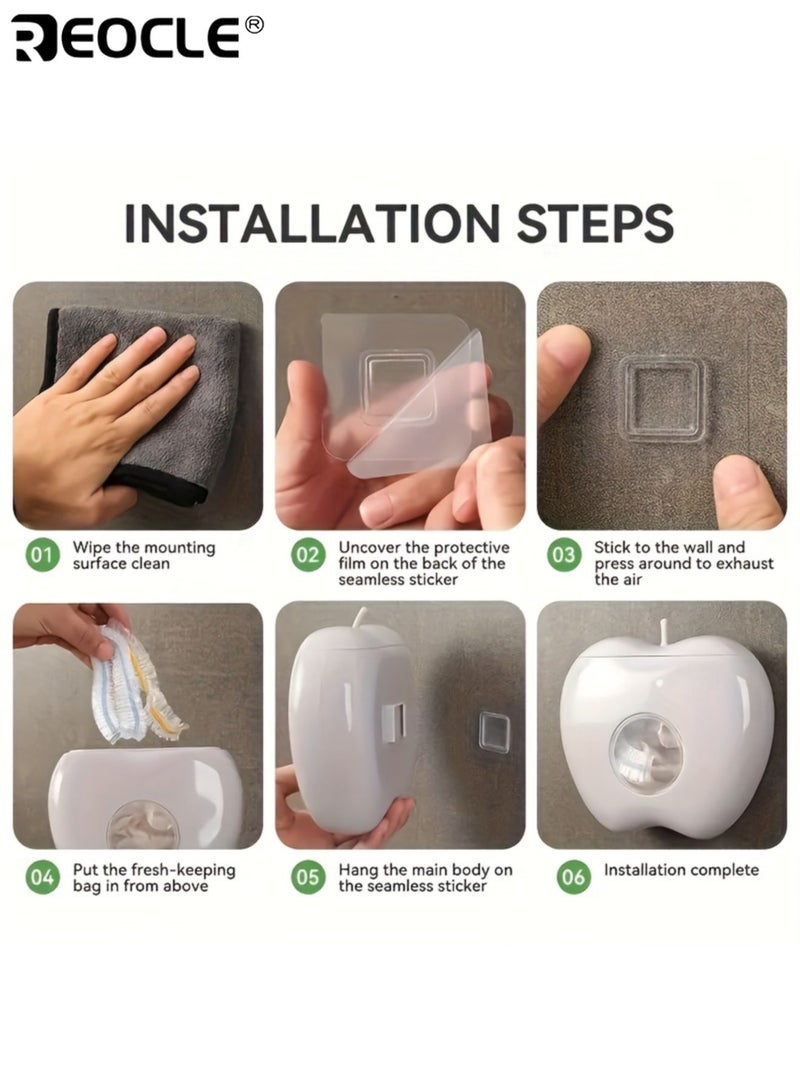 REOCLE 3PCS Wall Mounted Bag Dispensers with Apple Shape Design and Elastic Storage Space Saving Organizers with Durable Construction for Kitchen Bathroom Use - Image 4