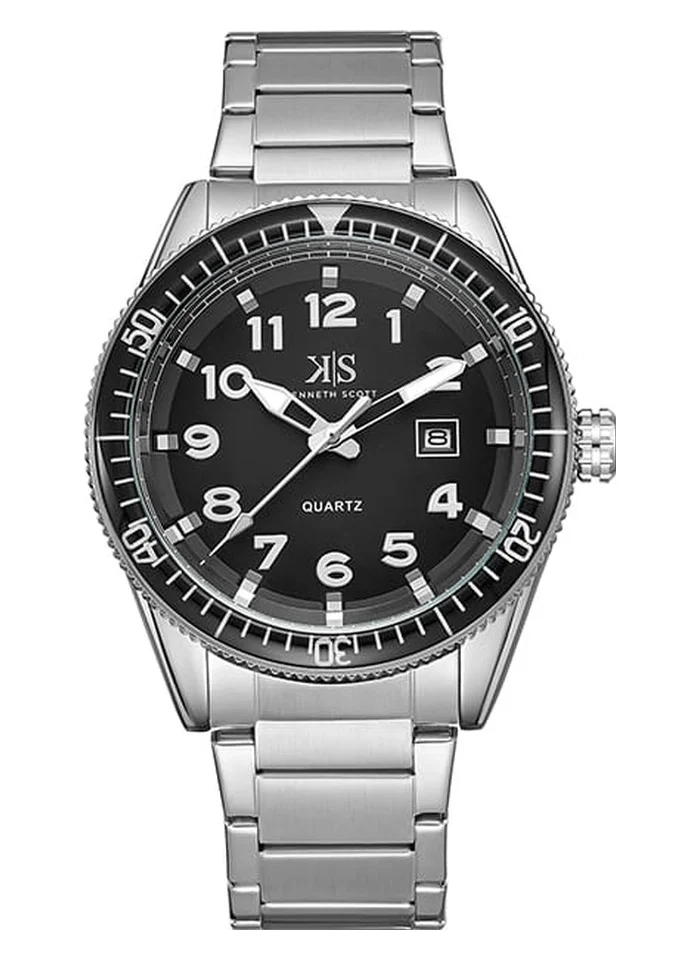 KENNETH SCOTT Kenneth Scott K23028-SBSB Men's Analog Display Watch & Stainless Steel Strap Silver