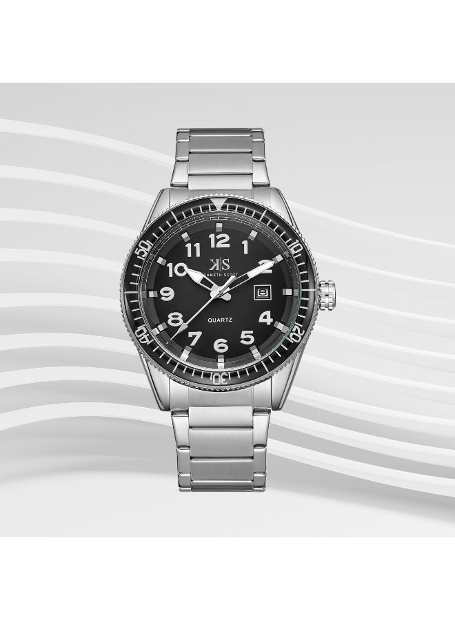 KENNETH SCOTT Men's Analog Display Watch With Silver Stainless Steel Strap - K23028-SBSB - Image 1