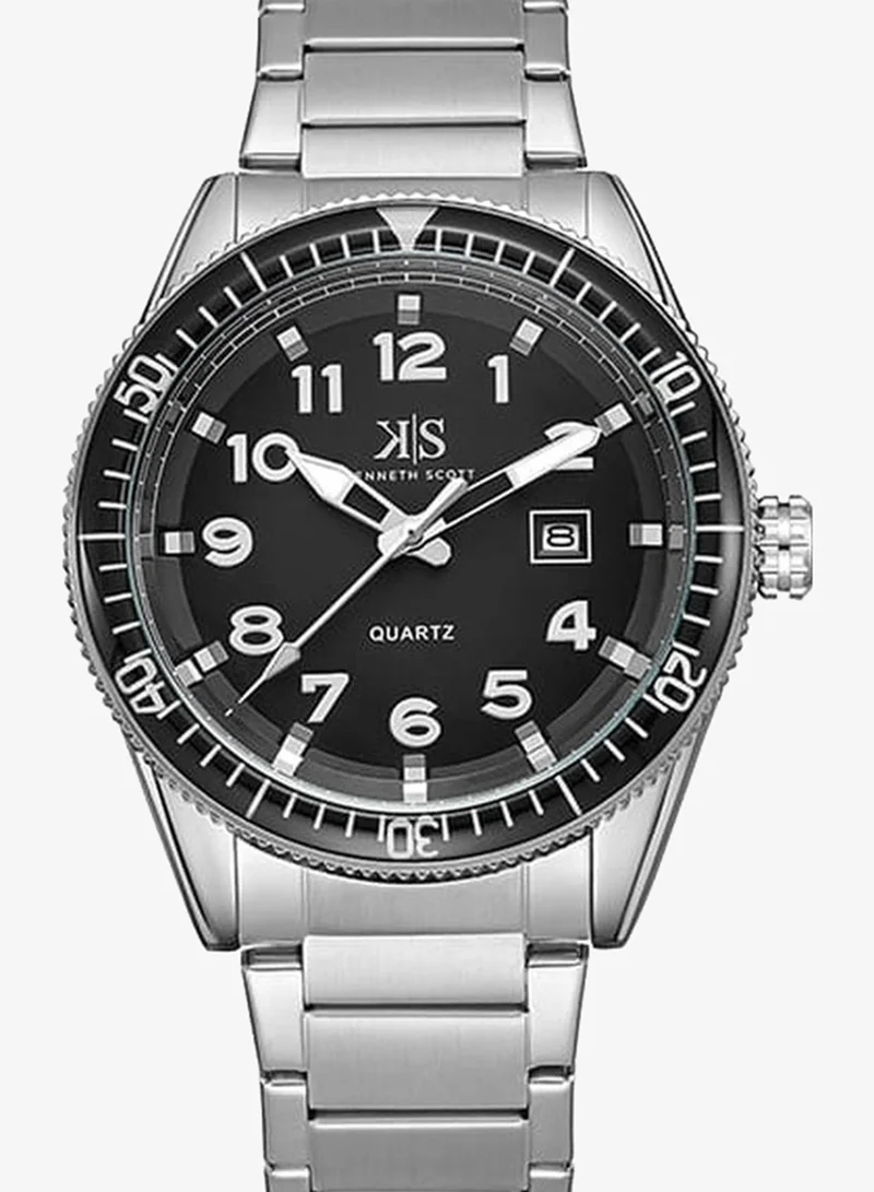 KENNETH SCOTT Men's Analog Display Watch With Silver Stainless Steel Strap - K23028-SBSB