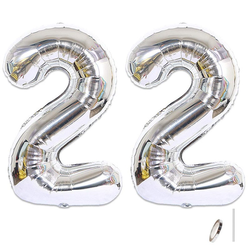 Shuxy 2pcs 40 Inch Jumbo Giant Number 22 Silver Mylar Balloons for Birthday Party Decoration Wedding Anniversary - Image 3