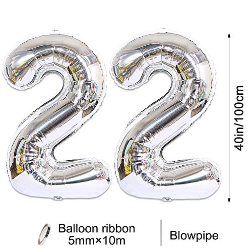 Shuxy 2pcs 40 Inch Jumbo Giant Number 22 Silver Mylar Balloons for Birthday Party Decoration Wedding Anniversary - Image 5